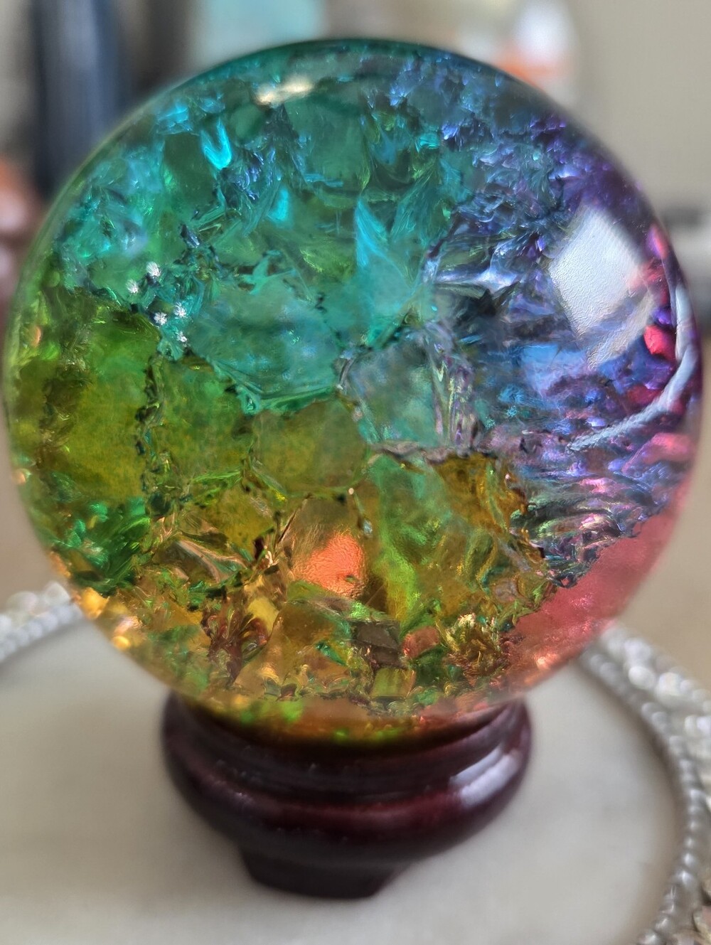 Titanium Rainbow Quartz Crystal Ball Sphere Blue Green New #9